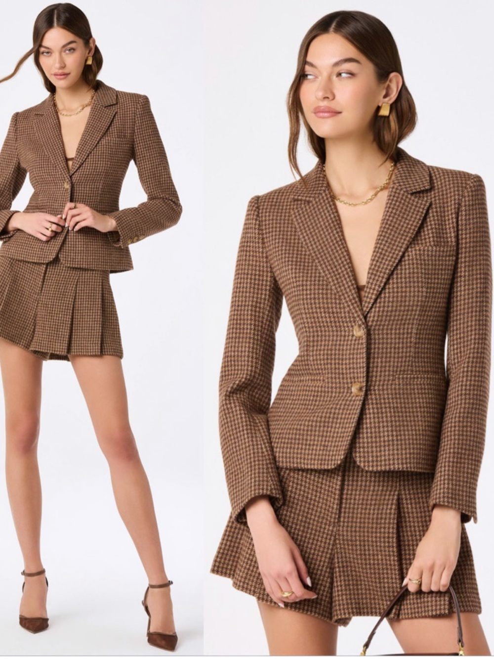 ASTR Plaid Tailored Houndstooth Tailored Blazer in Brown Tan Sz. S